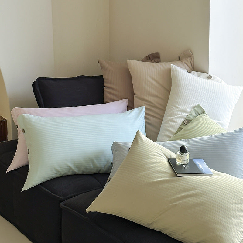 Beige Pinstripe Long Staple Cotton Sateen Pillowcase Set - Jacquard Striped, Pure Cotton, 48x74cm (Pair)