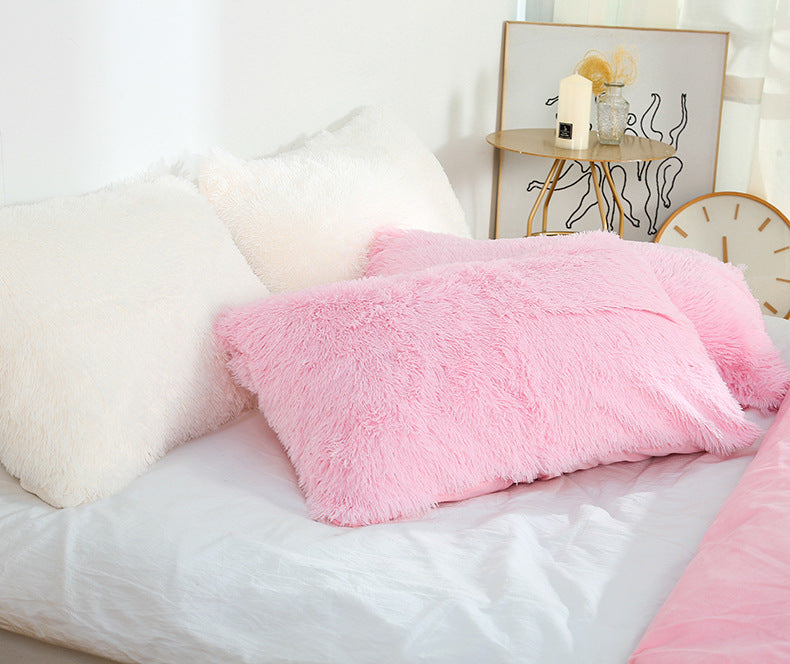 Dark Pink Faux Fur Pillowcase Set - Crystal Velvet Plush Throw Pillow Covers, Bedding Accent (50x70cm, Pair)