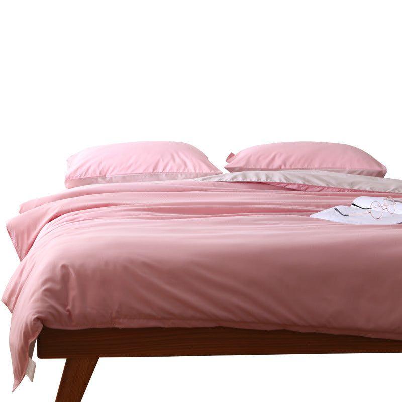 Light Brown And White Stitching Ultra-Soft Solid Color 4-Piece Bedding Set - Queen Size(Suitable for 2m bed)