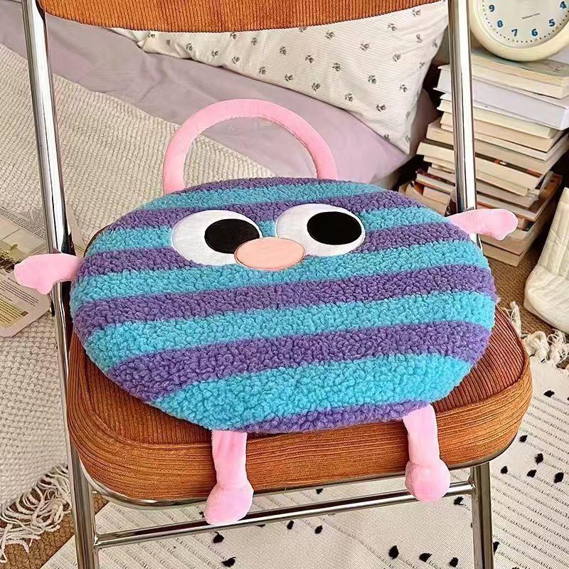 Blue And Purple Stripes Cute Cartoon Round Memory Foam Seat Cushion - Detachable & Washable
