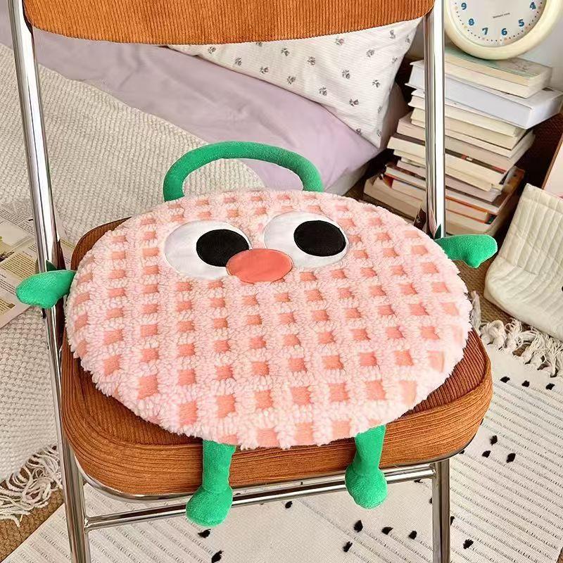 Pink Plaid Cute Cartoon Round Memory Foam Seat Cushion - Detachable & Washable