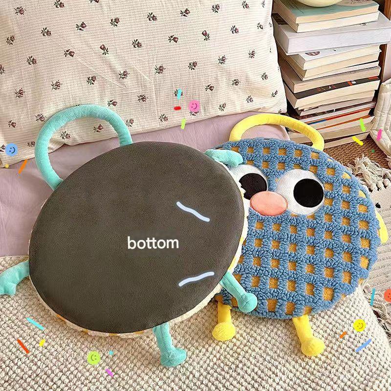 Blue Plaid Cute Cartoon Round Memory Foam Seat Cushion - Detachable & Washable