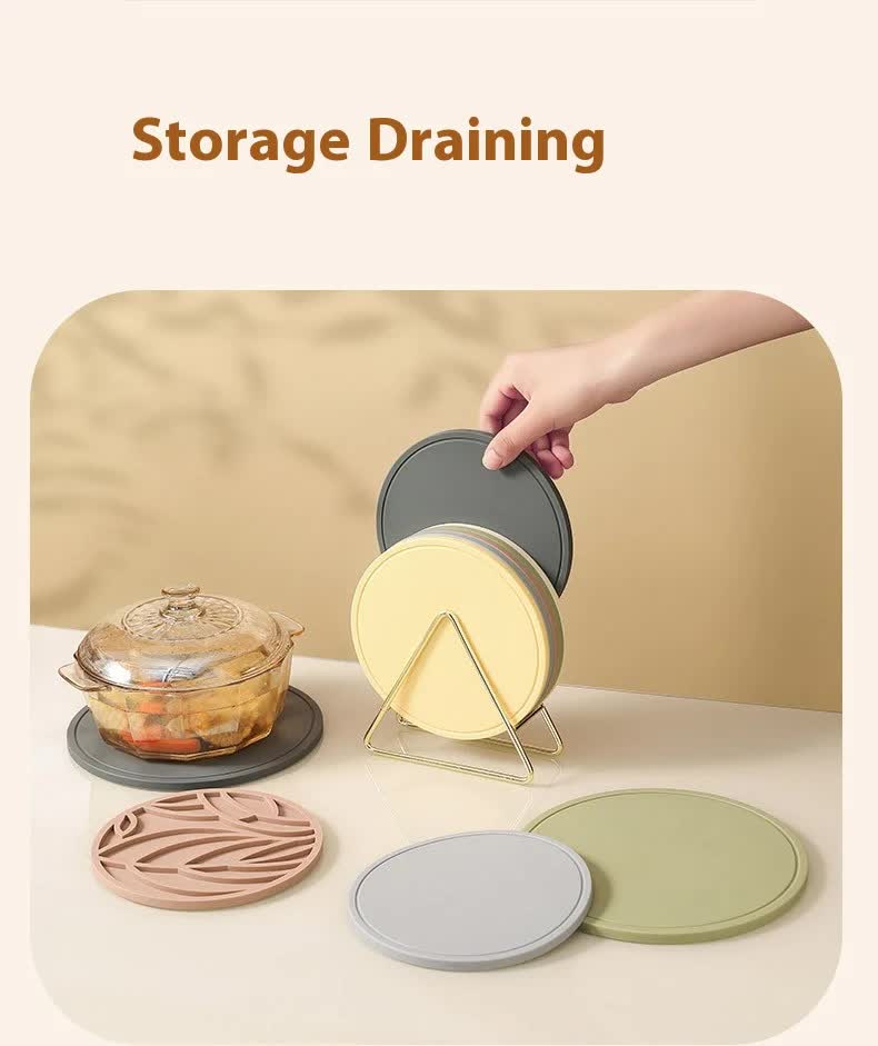 Yellow 3 Pcs Premium Silicone Round Heat-Resistant Pad - 20cm Durable Kitchen Pot Mat with Anti-Slip Design