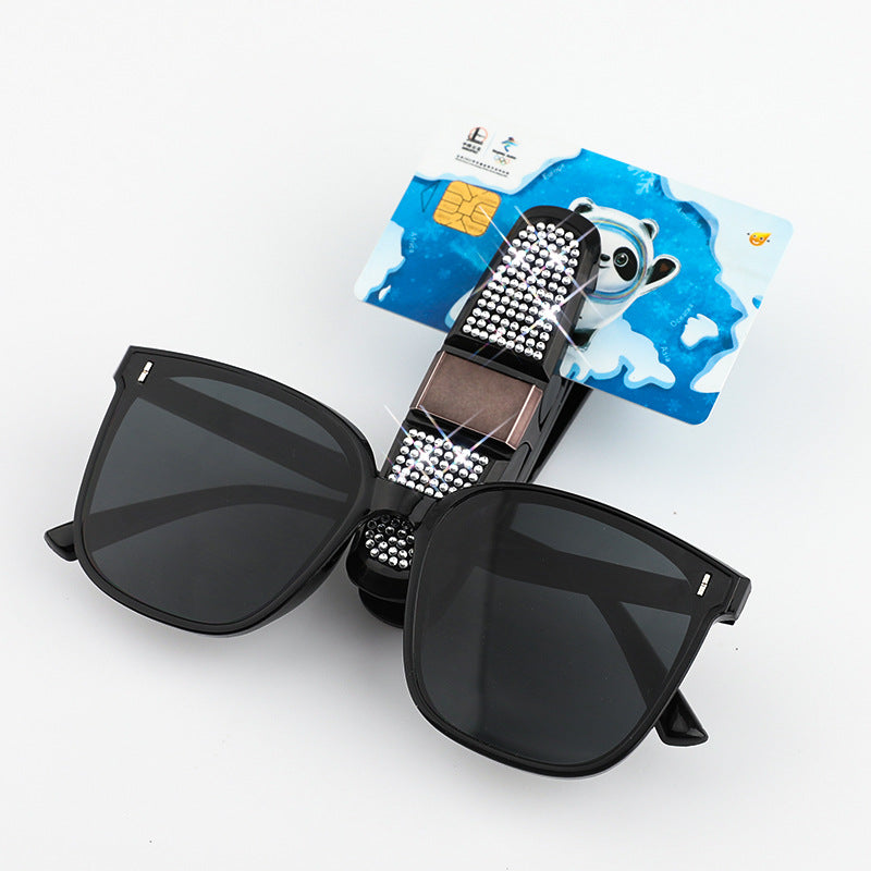 6 Pcs Black Luxury Rhinestone Car Sun Visor Glasses Clip - Multi-Functional, 180° Rotatable, ABS Material