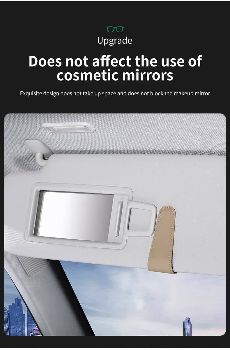 2 Pcs Brown PU Leather Car Visor Sunglasses Holder - Multi-Functional Clip for Glasses, Cards & Tickets, 9.5x4.5cm