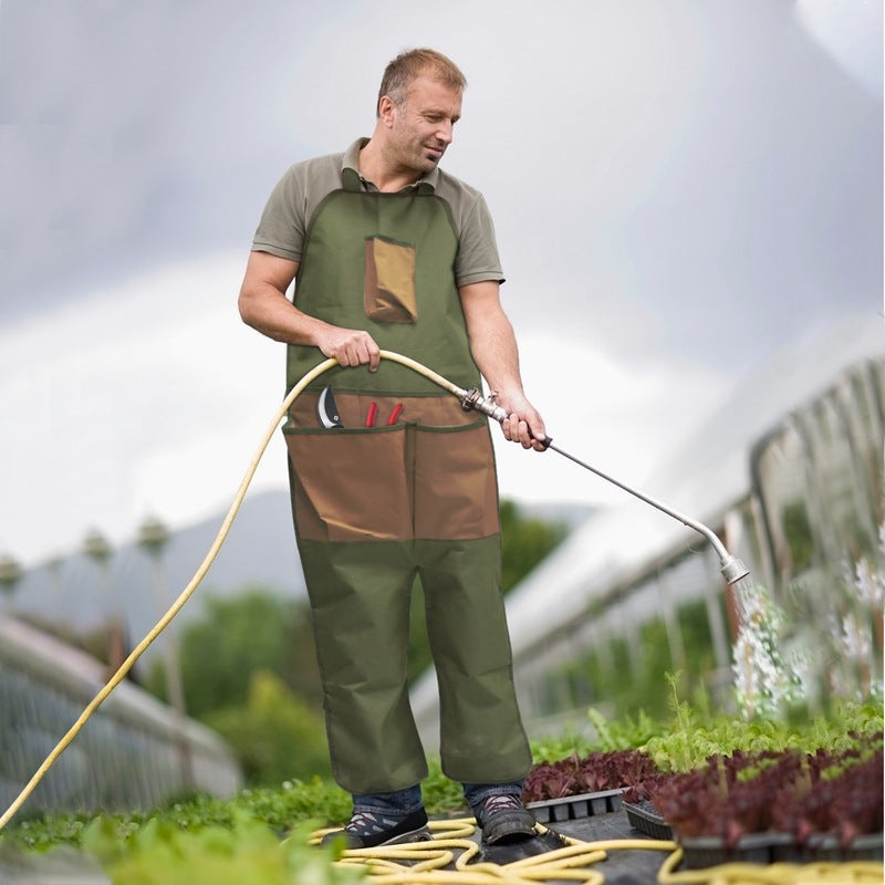 Green And Beige Gardening Leg Apron - Oxford Fabric, Multi-Pocket, Extended Design, 118x45cm, 450g