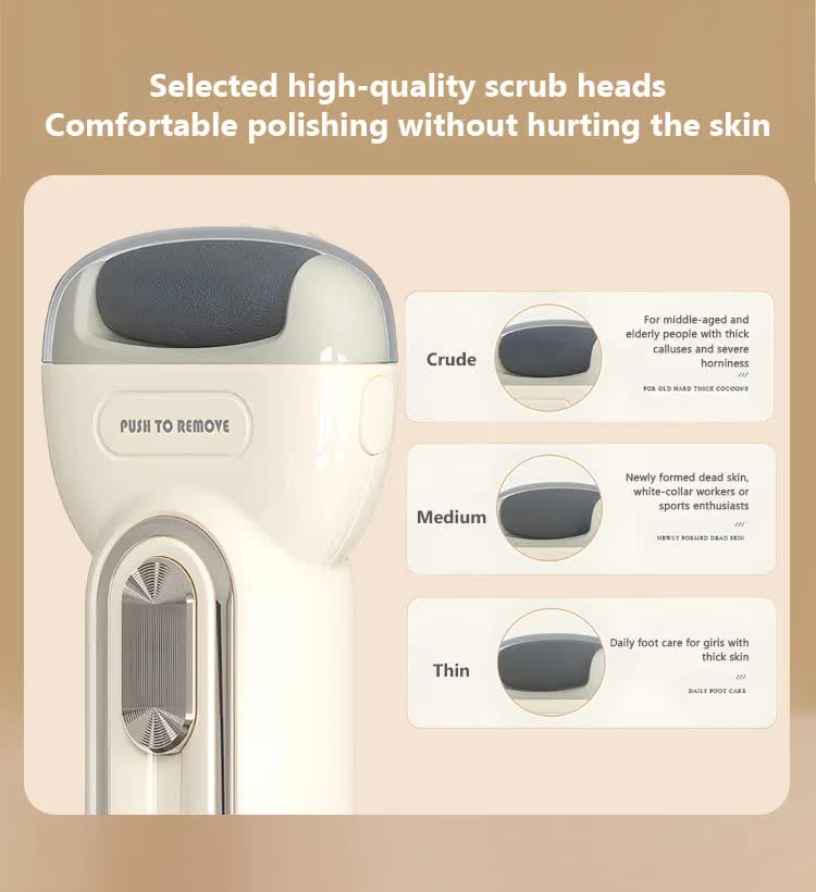 Beige Electric Foot Grinder with USB Charging - Dual-Speed Callus Remover for Smooth, Exfoliated Feet