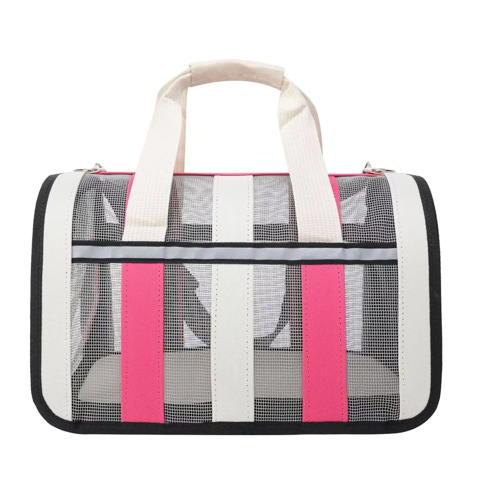 Size S Pink And White Foldable Pet Carrier Bag - Lightweight, Breathable, and Spacious for All Seasons