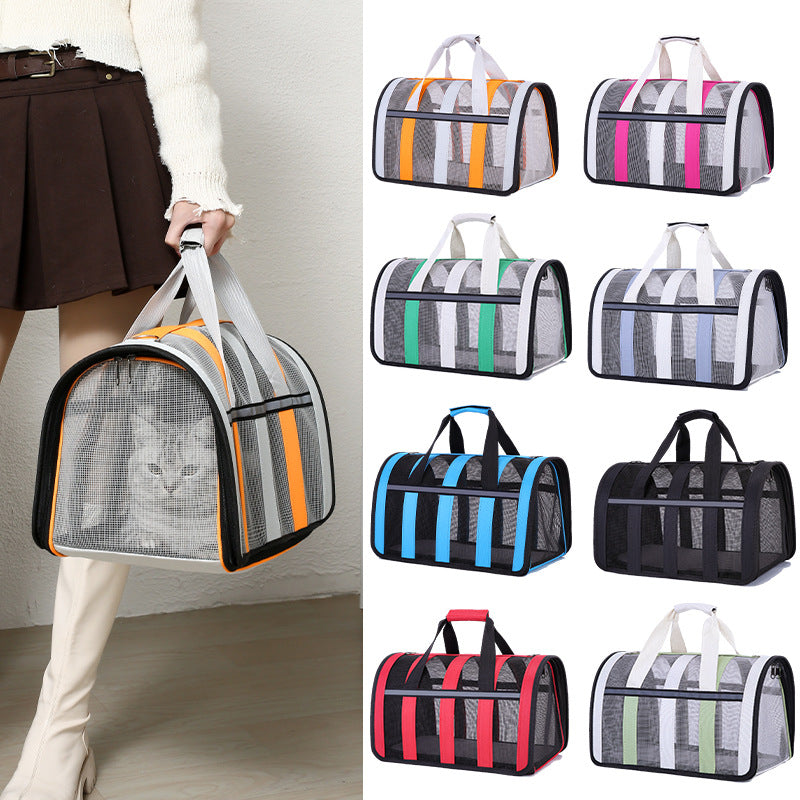 Size M Light Green And White Foldable Pet Carrier Bag - Lightweight, Breathable, and Spacious for All Seasons