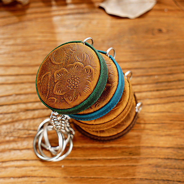 Coffee Mini Leather Tape Measure - 1.5m/60in - Round Plain