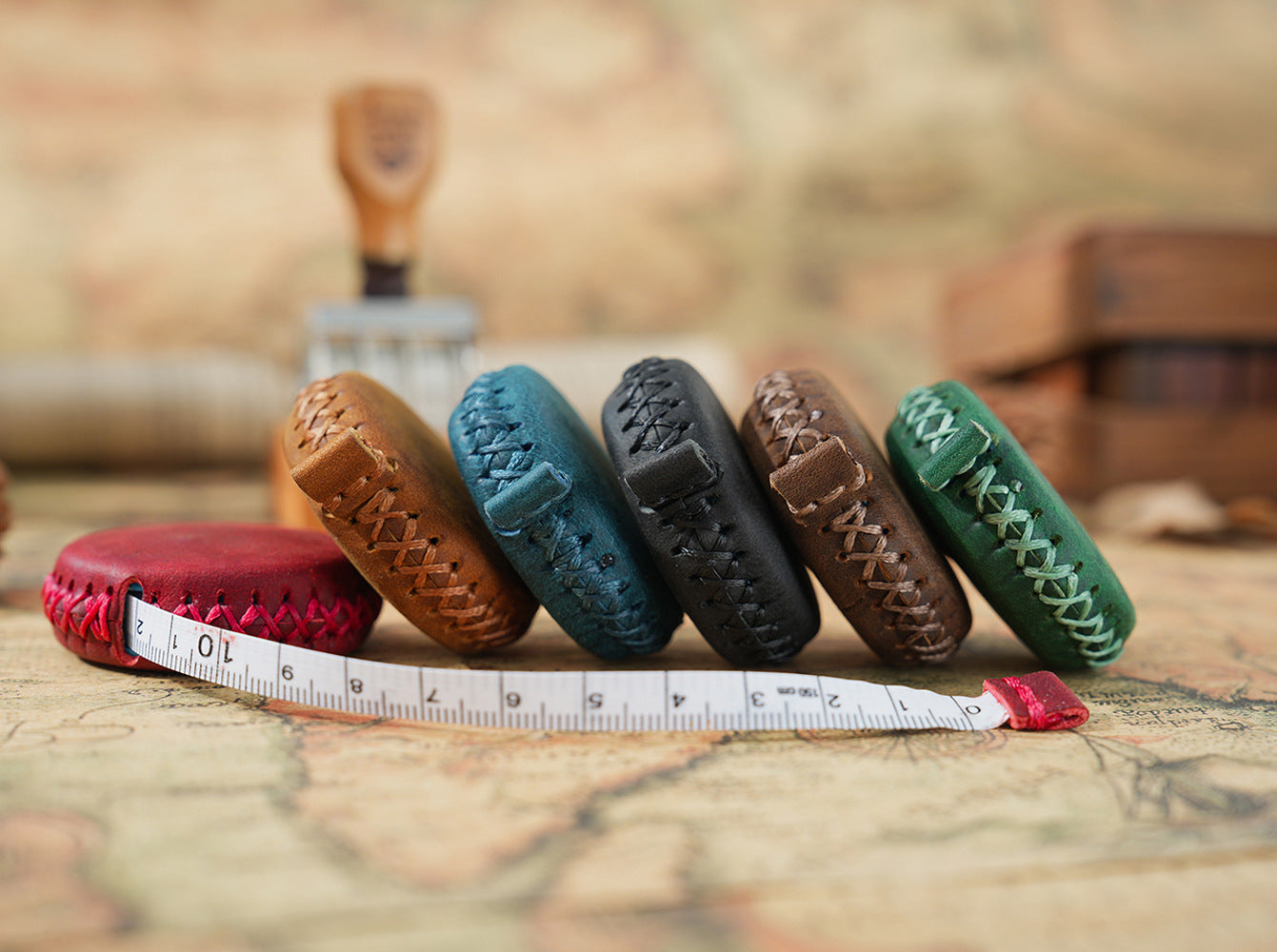 2 PCS Coffee Hand-Stitched Leather Tape Measure - Compact & Stylish Measuring Tool