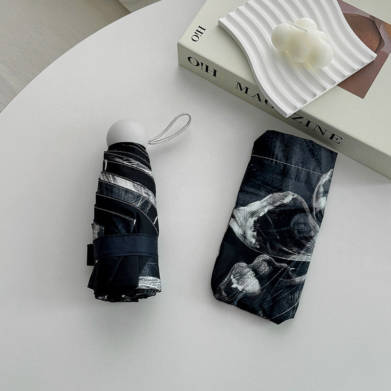 Black Butterfly Mini 5-Fold Umbrella - Portable, Anti-UV, Black Glue Coating