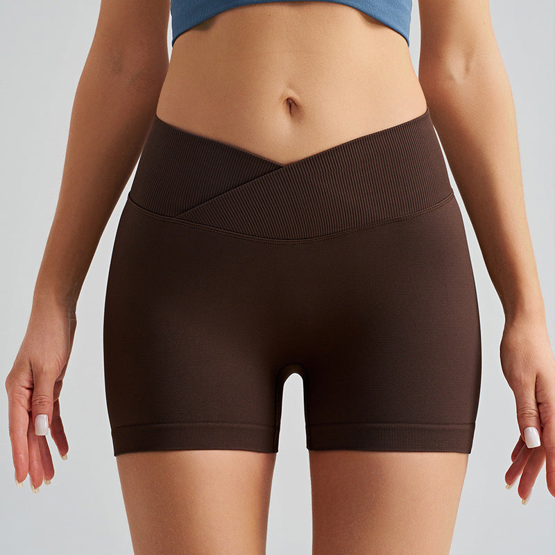 Dark Brown Yoga Shorts - Seamless, High Waist, Tummy Control Size S