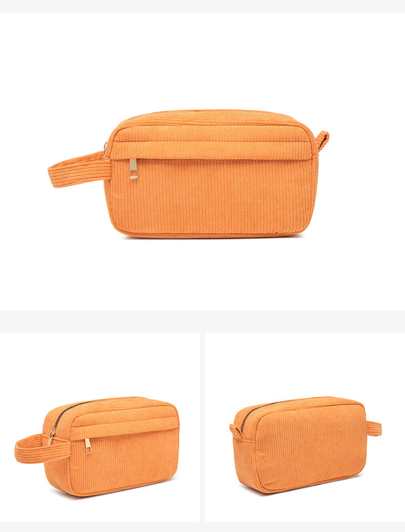Orange 2-pcs Corduroy Pencil Case - Large Capacity Storage Bag