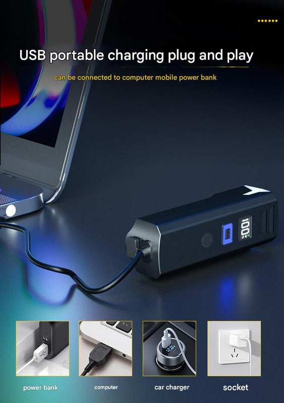 Bike Headlight - Rechargeable LED Bicycle Front Light, 85° Floodlight (Battery Display Model)