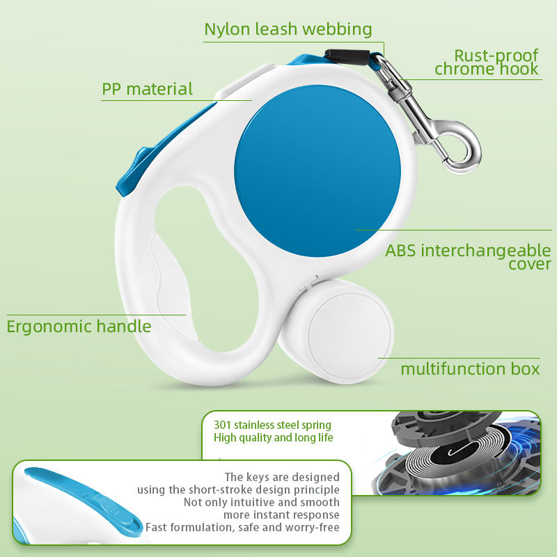 Light blue 5M Retractable Dog Leash - With Small Box, Suitable For Small And Medium Dogs
