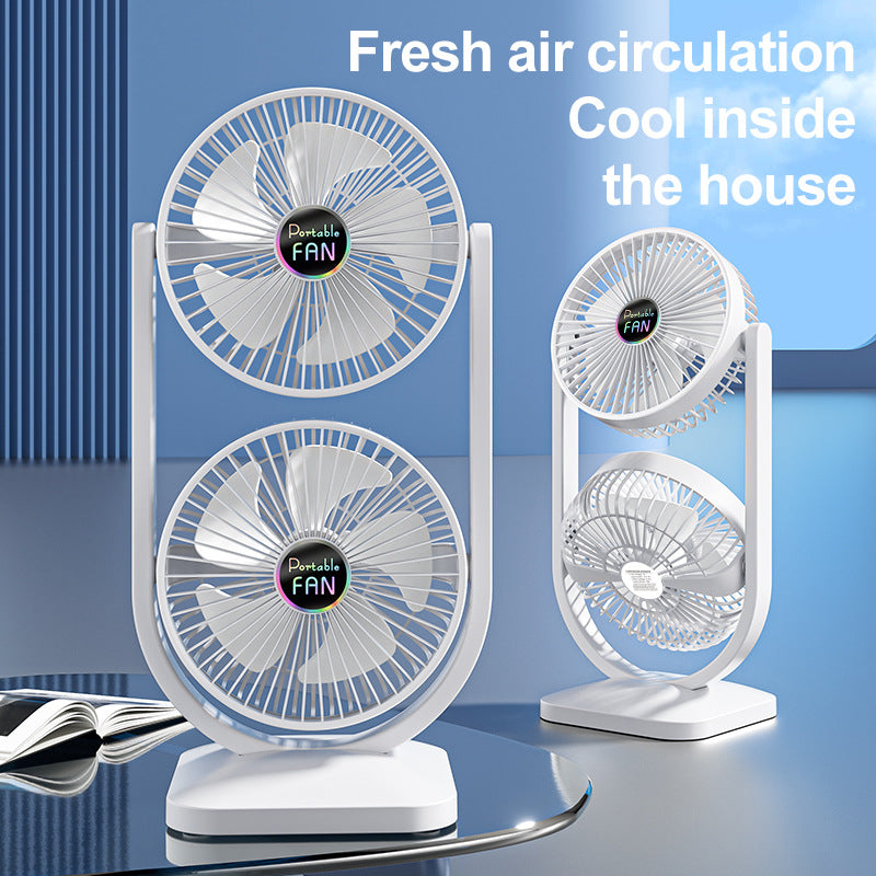 Purple Dual Head USB Rechargeable Desk Fan - Portable Double Air Circulator