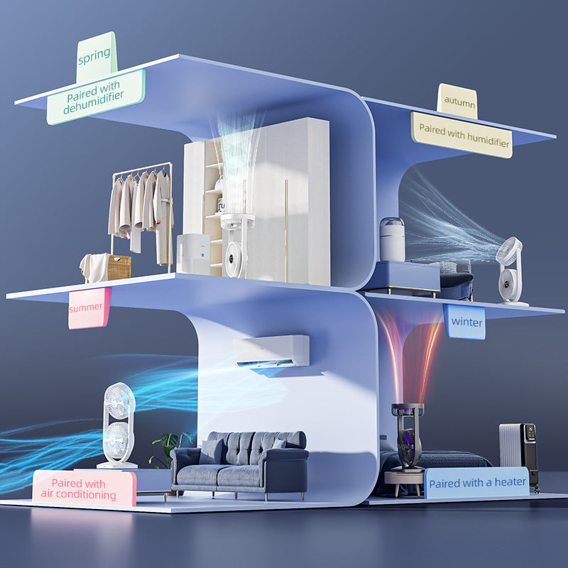 Purple Dual Head USB Rechargeable Desk Fan - Portable Double Air Circulator