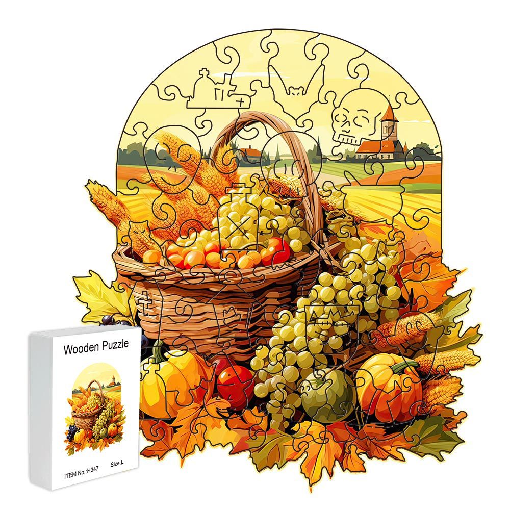 Fruit and vegetable basket Thanksgiving Wooden Puzzle - Vegetable & Fruit Design, Home Decor, Educational Toy (Size L)