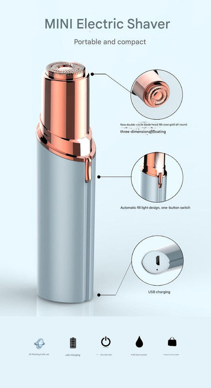 Champagne Gold Mini Lipstick Electric Shaver - USB Rechargeable Facial Hair Remover