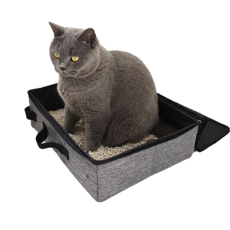 Gray Portable Foldable Cat Litter Box - Waterproof Travel Litter Pan for Cats