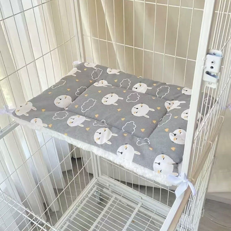 Tie-On Cat Cage Platform Pad - Rabbit pattern on Gray background (30x50cm)