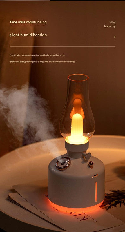 Black Retro Kerosene Lamp Humidifier - Rechargeable Cool Mist Maker with Dimmable Light