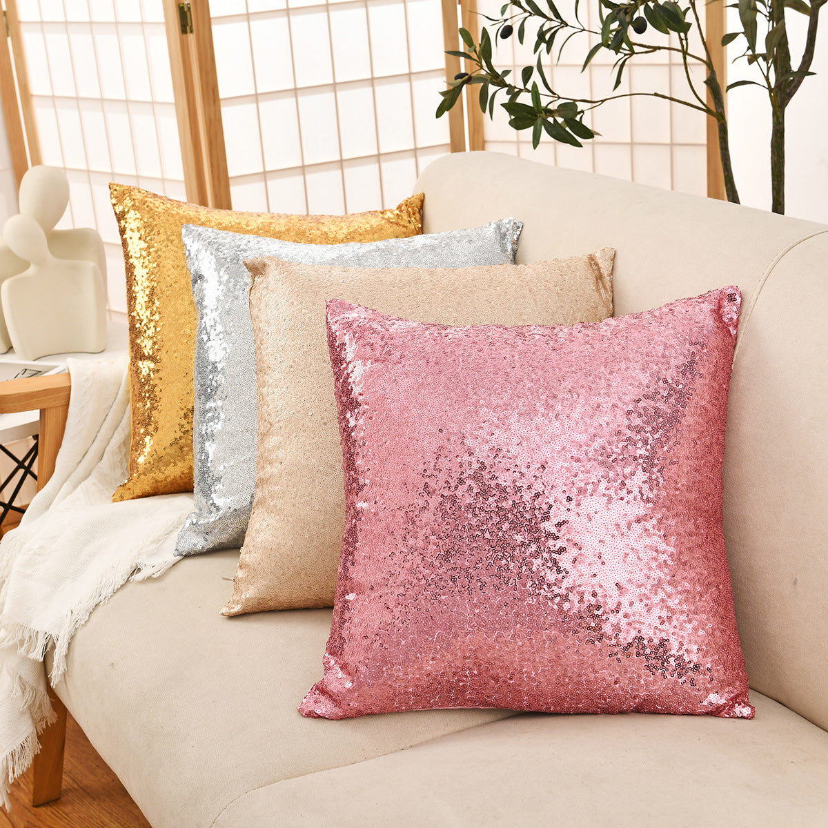 Shiny Sequin Pillowcase - Single-sided gorgeous pillowcase (Pink pair: 40x40cm)