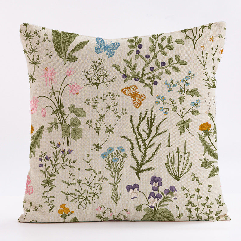 Style 2 Wildflower Linen Pillow Cover - Botanical Print Cushion Case (One pair: 45x45cm)