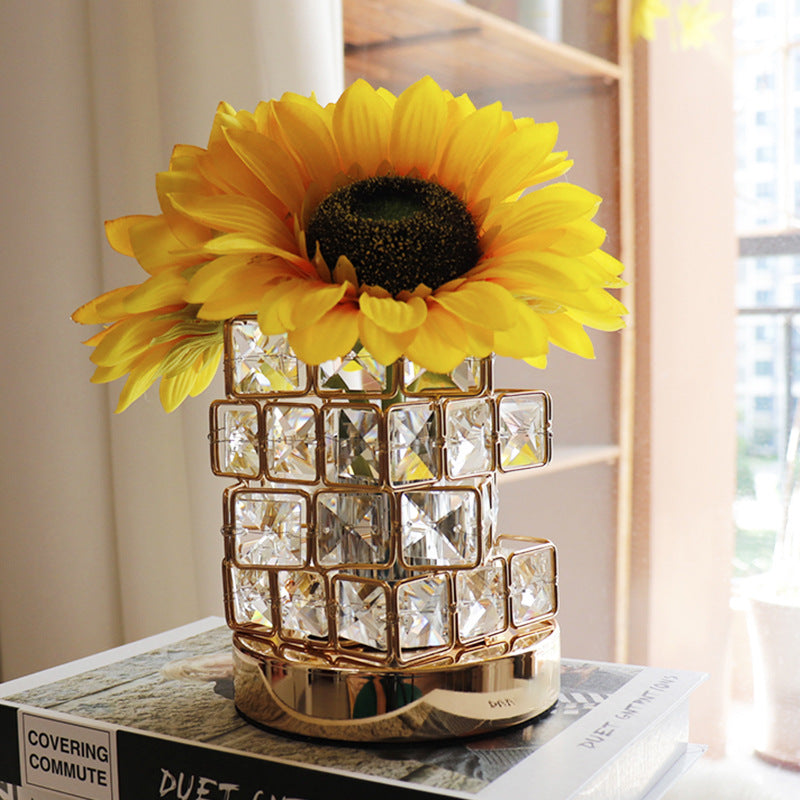 Sunflower LED Crystal Flower Table Lamp - USB Rechargeable Touch Control Night Light