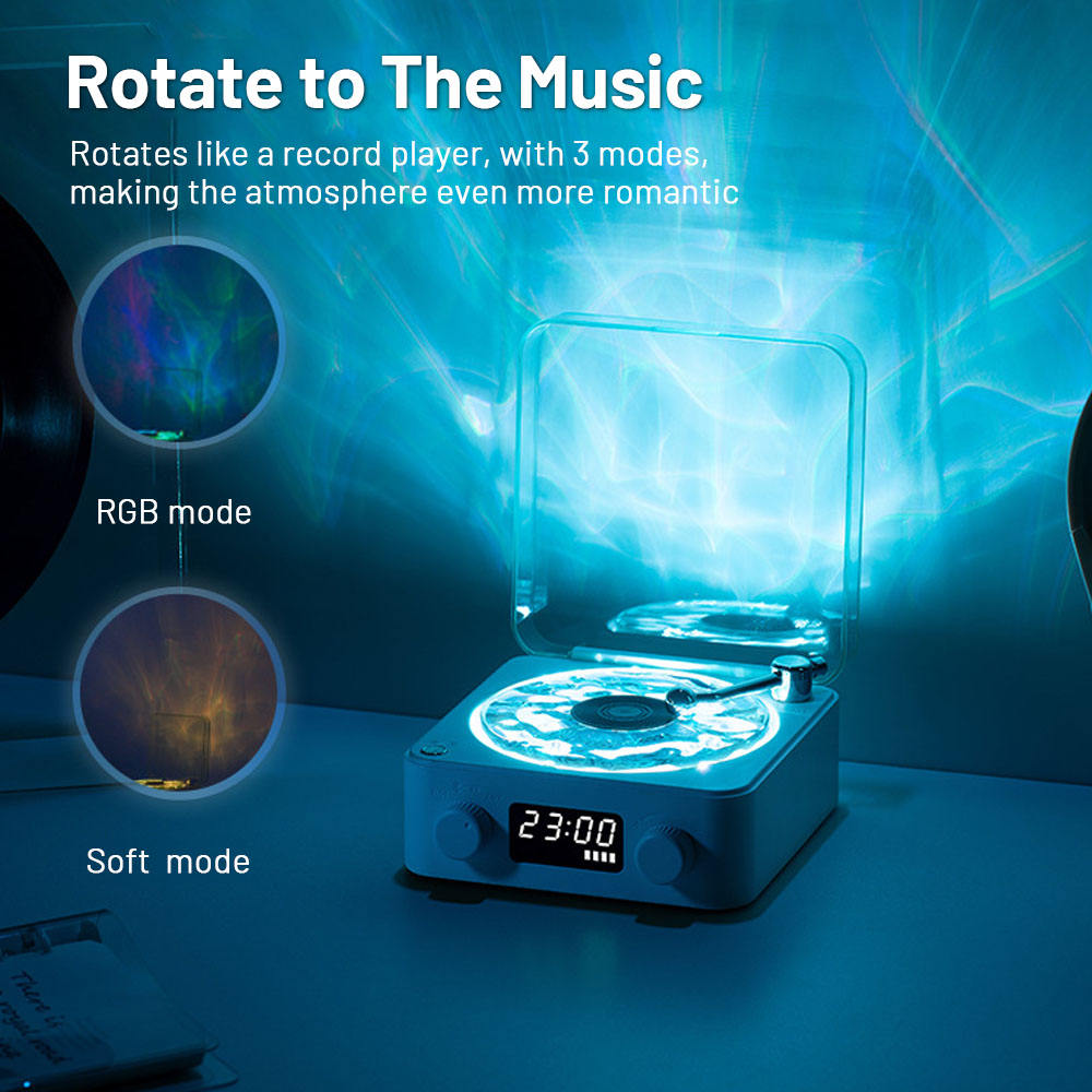 Black Waves Retro Bluetooth Speaker Clock with Ambient Light Projector