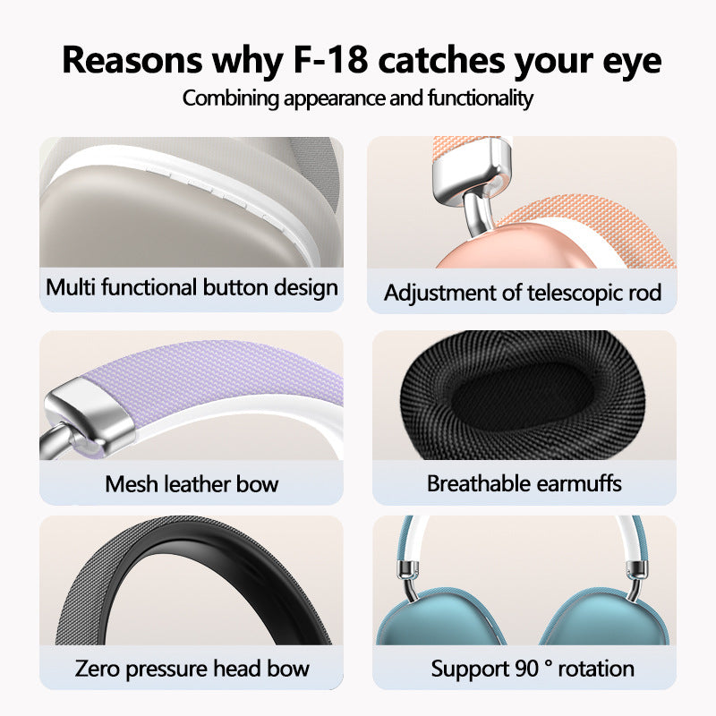 Purple Wireless Bluetooth Headphones - Over-Ear, Deep Bass, Foldable, Long Battery Life