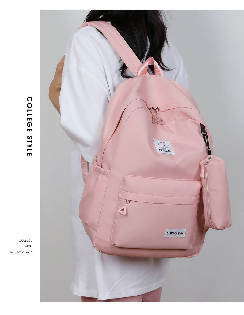 White Large Capacity Travel Backpack for Girls - Waterproof School Bag with Detachable Pencil Case