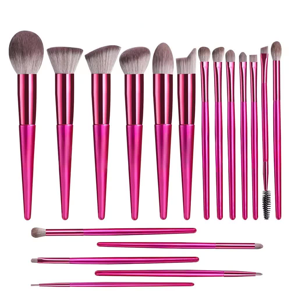 Pink 18-Piece Makeup Brush Set - Professional Synthetic Fiber Brushes with Wooden Handles for Flawless Beauty