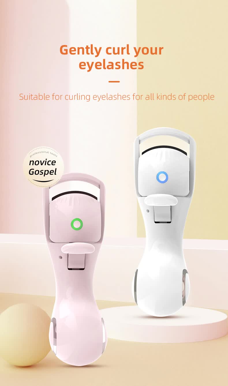 White Heated Eyelash Curler - 3 Temperature Settings, Long-Lasting Curl, Mini Electric Lash Curler