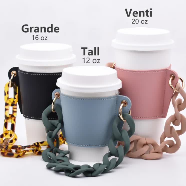 2 Pcs Black Detachable Chain Coffee Cup Sleeve - PU Leather Insulated Cup Holder with Handle, 16cm Top, 70g(Cup not included, only cup sleeve and chain)