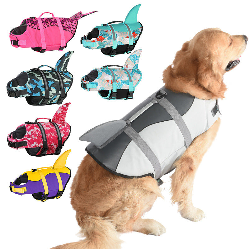 Size XS Pink Scale Pattern Pet Life Jacket for Dogs - Summer Swimming Safety Vest with Shark Fin for Small to Large Breeds