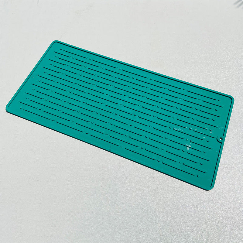 30*14.5CM Green Silicone Draining Mat 4-Pack - Heat-Resistant Non-Slip Kitchen and Bathroom Pad for Cups and Utensils