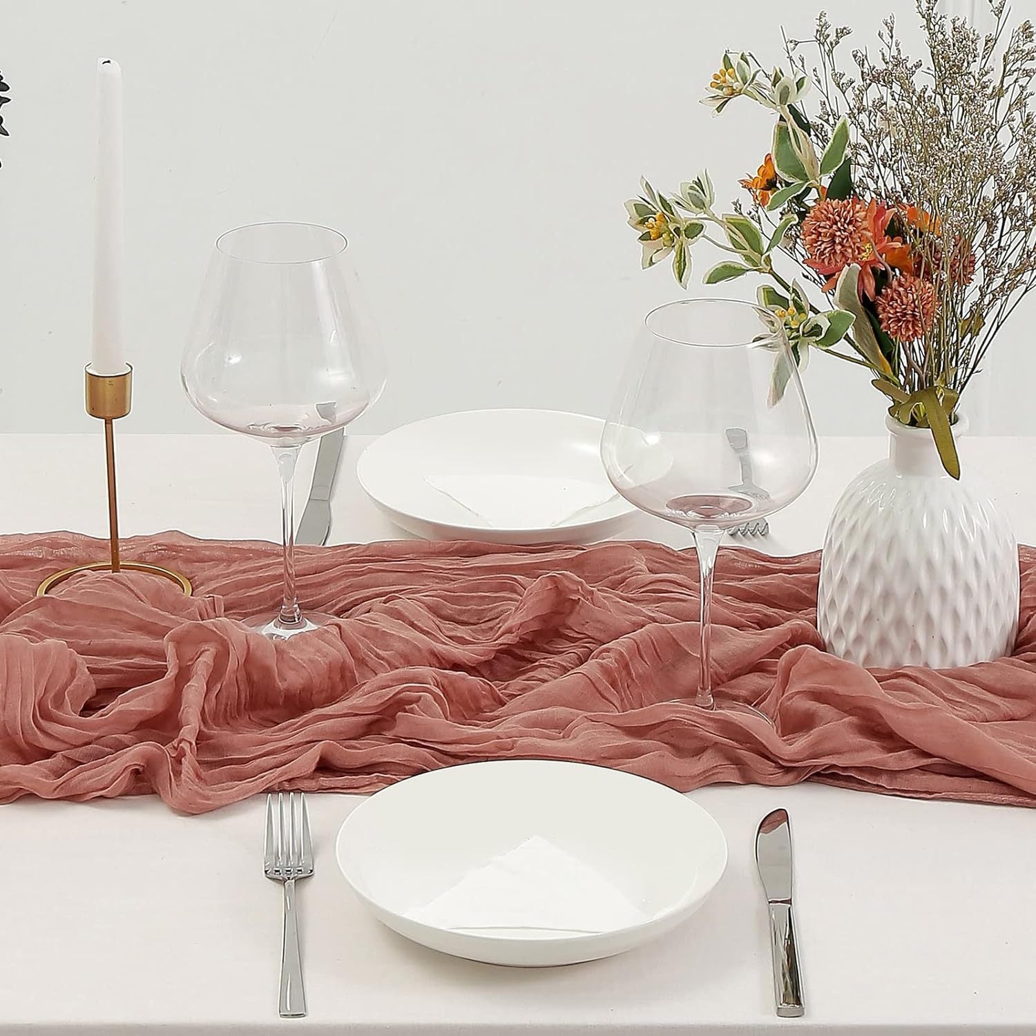 Dark Pink Bohemian Gauze Table Runner 2-Pack - Polyester Fabric for Party and Birthday Table Decor