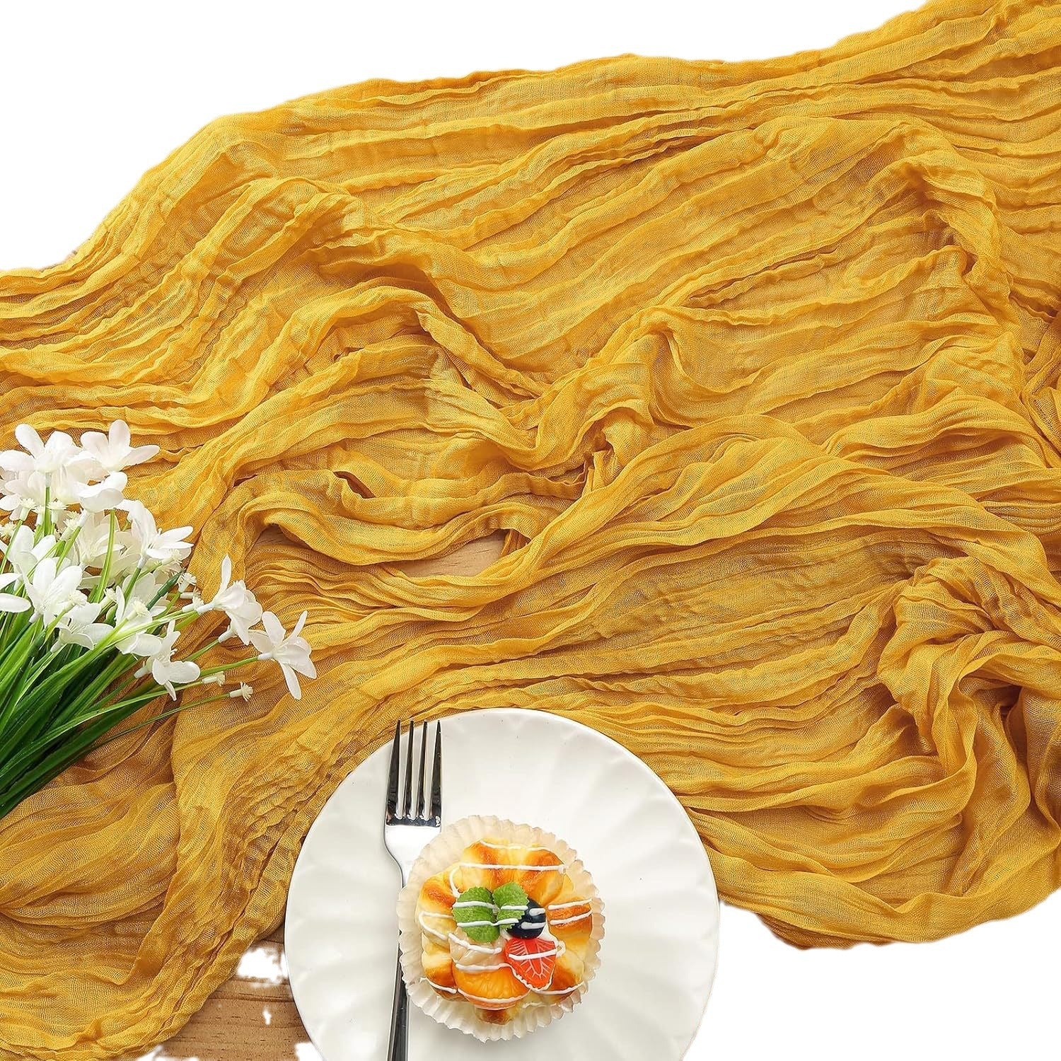 Peacock Blue Bohemian Gauze Table Runner 2-Pack - Polyester Fabric for Party and Birthday Table Decor