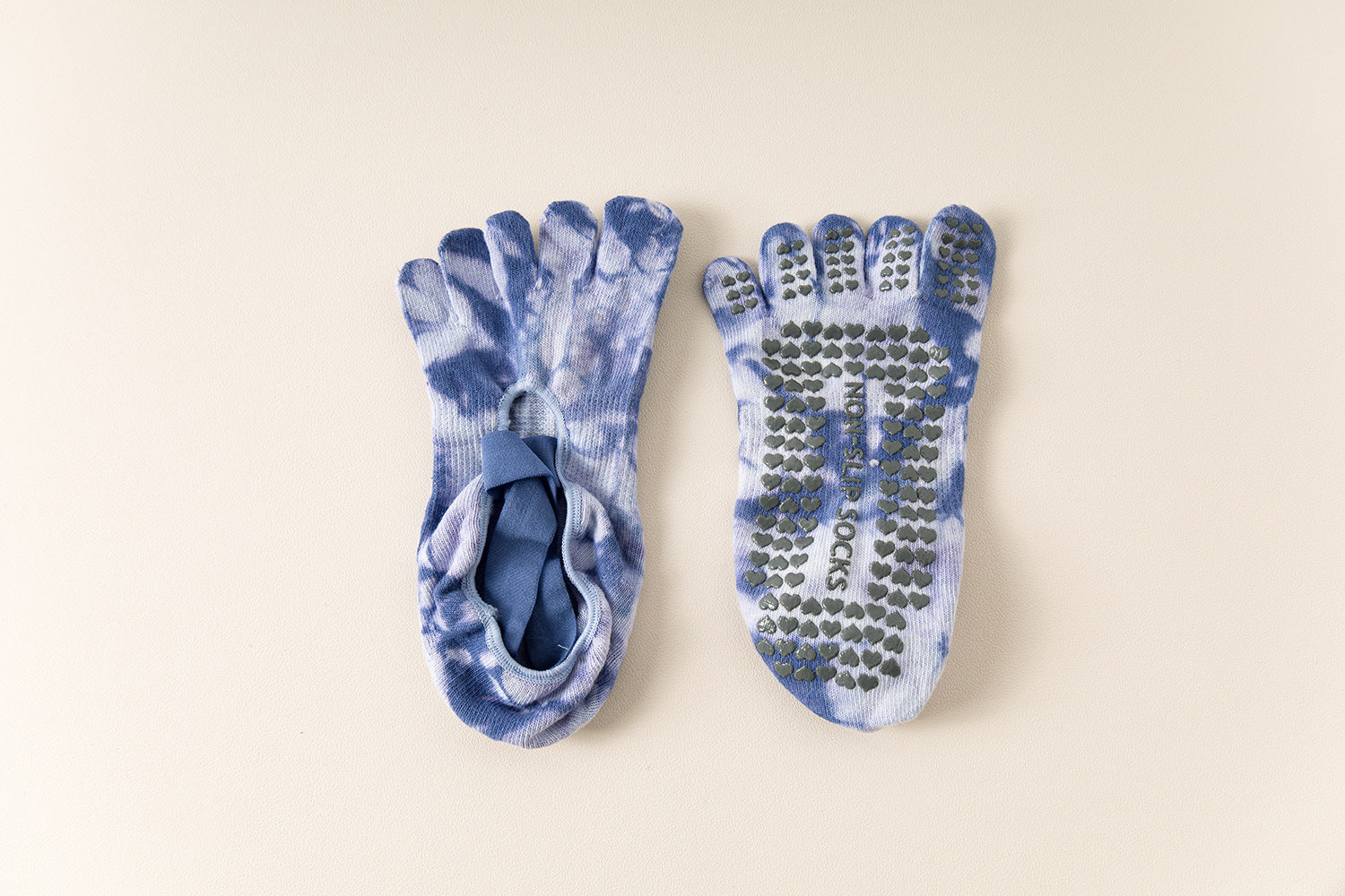 2 Pairs Blue Tie-Dye Non-Slip Yoga Socks for Women - Five-Toe Cotton Blend Socks for Pilates and Indoor Sports