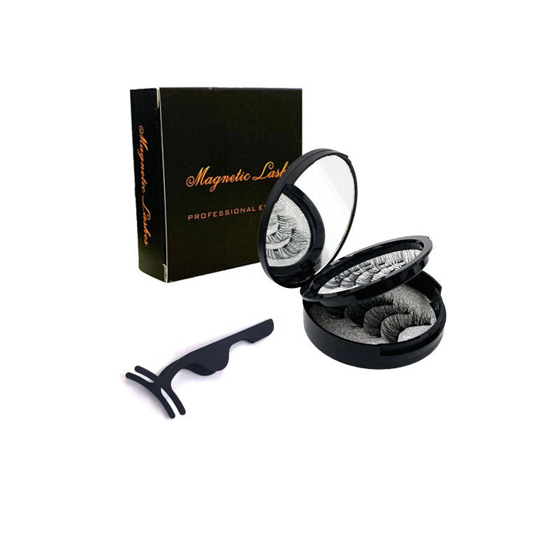 Style 6 Black Magnetic False Eyelashes Kit - 3 Pairs with Applicator Clip and Mirror Case