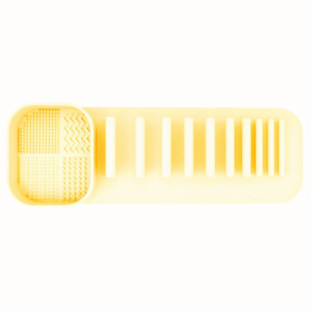 3 Pcs Yellow Silicone Makeup Brush Organizer and Cleaning Rack - Wall-Mounted Holder with Brush Cleaning Texture