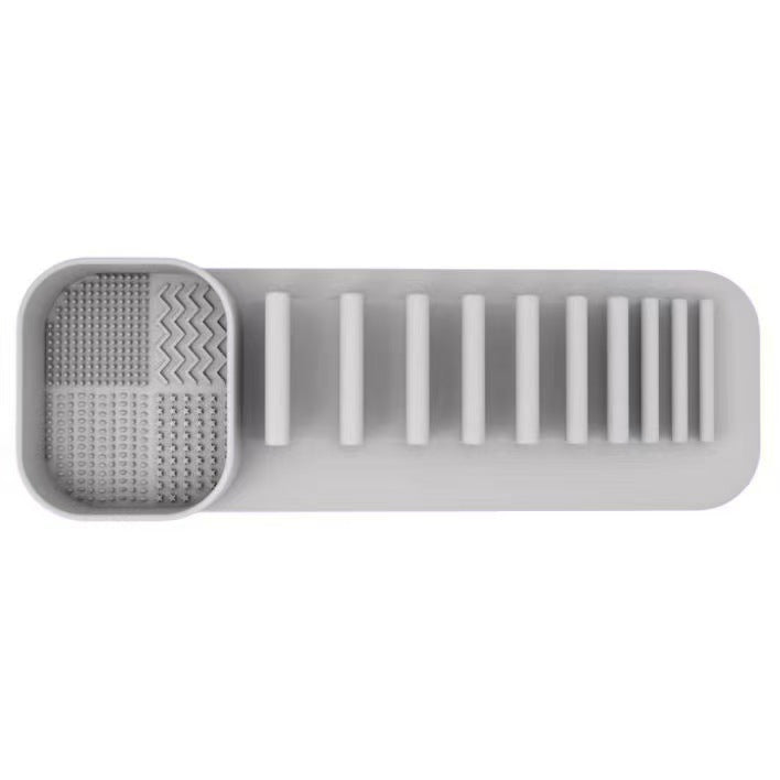 3 Pcs Grey Silicone Makeup Brush Organizer and Cleaning Rack - Wall-Mounted Holder with Brush Cleaning Texture