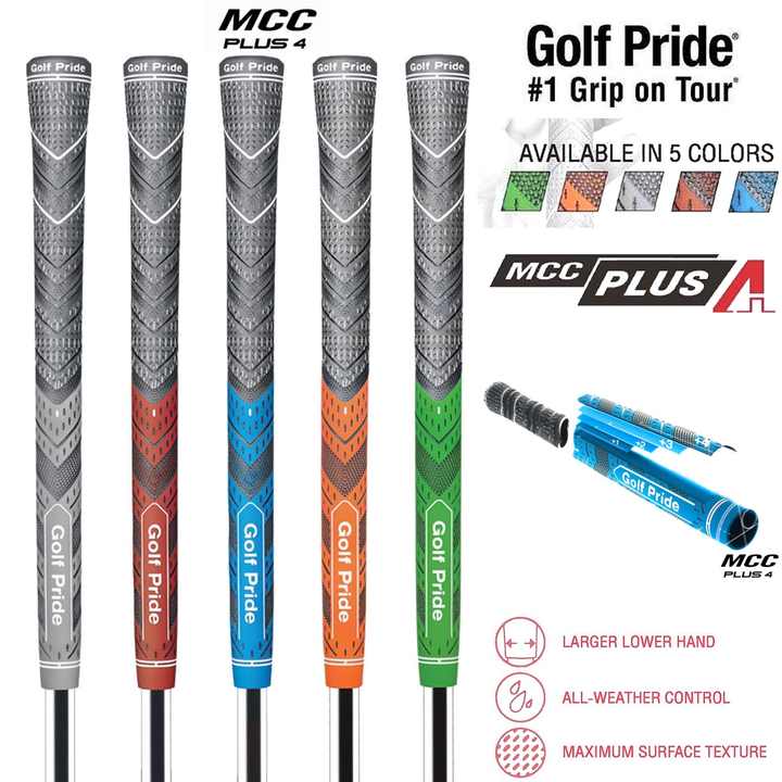 2 Pcs Green Standard MCC PLUS4 Golf Grip - Standard Rubber and Cotton Thread Hybrid, 265 mm, 52g, Core 60