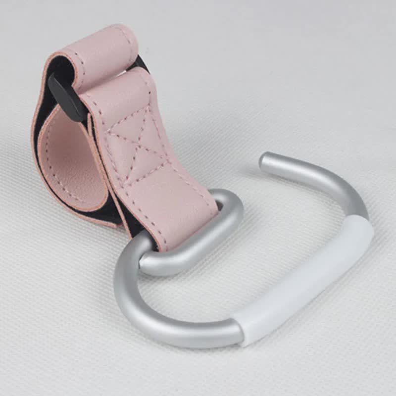 Pink Stroller Hooks 4-Pack - Leather and Alloy Pram Hooks with Velcro for Mom Bags and Accessories