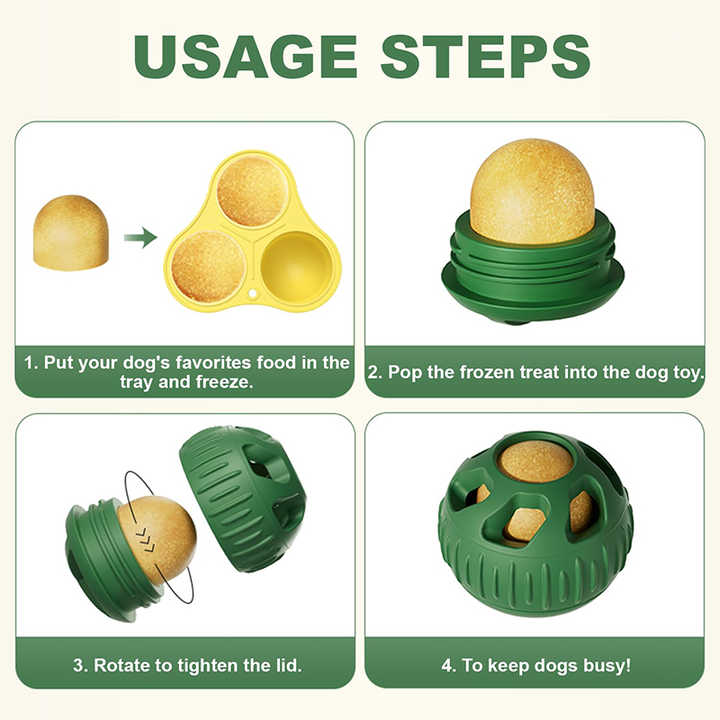 Green Ball and Yellow Mold Pet Treat Dispensing Ball and Molding Set - Silicone Dog Chew Toy for Teeth Cleaning and Boredom Relief