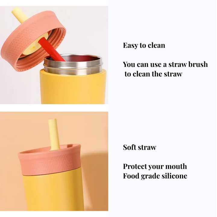 2 Pcs Yellow 12oz Insulated Tumbler with Straw - 304 Stainless Steel, BPA-Free, Leak-Proof Coffee Mug for Hot and Cold Drinks