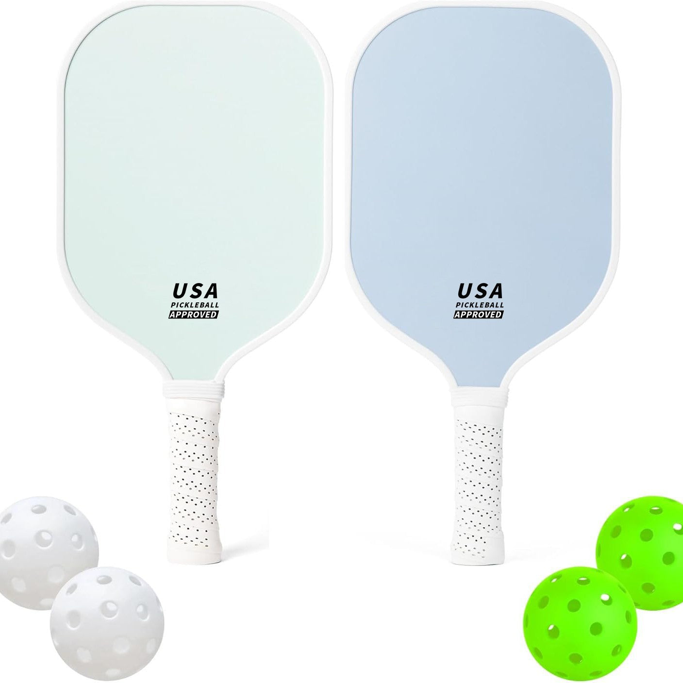 Blue Fiberglass Pickleball Paddle Set - 2 Minimalist Paddles, 4 Balls, and Carry Bag for Outdoor Play