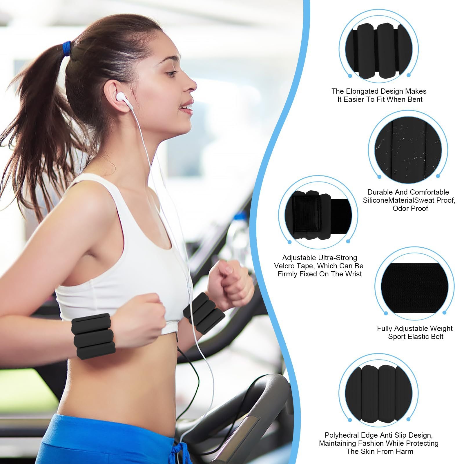 Grey Adjustable Silicone Wrist & Ankle Weights - 2lb Pair (900g) | Comfortable Fitness Resistance Bands for Workout, Running, Training